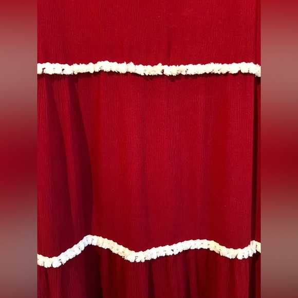 Umgee USA Bell Sleeve Dress Gauze Cotton Christmas Red White A Line Size XL - Picture 4 of 11